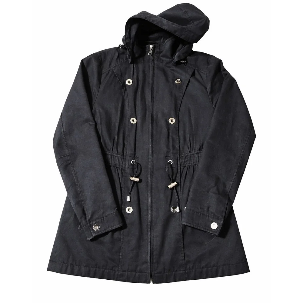 Generation Wear New York Womens Black Utility Anorak Jacket Hood Cinched Waist S